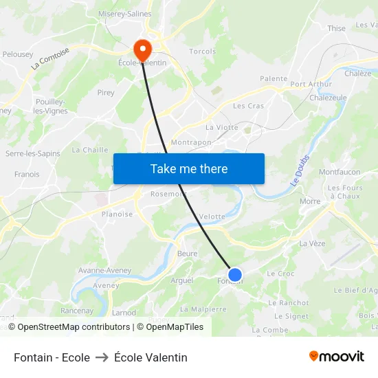 Fontain - Ecole to École Valentin map