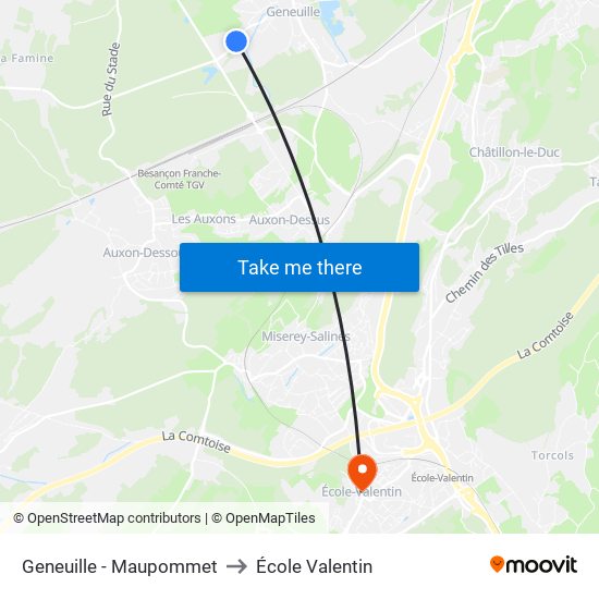 Geneuille - Maupommet to École Valentin map