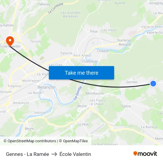 Gennes - La Ramée to École Valentin map