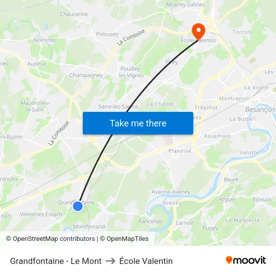 Grandfontaine - Le Mont to École Valentin map