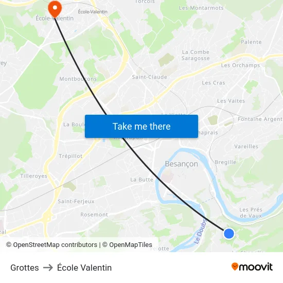 Grottes to École Valentin map