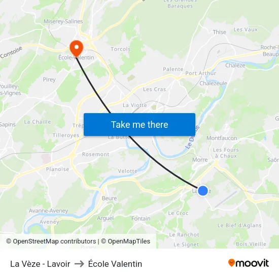 La Vèze - Lavoir to École Valentin map