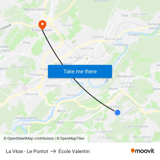 La Vèze - Le Pontot to École Valentin map