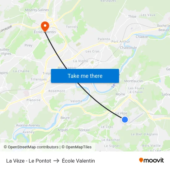 La Vèze - Le Pontot to École Valentin map