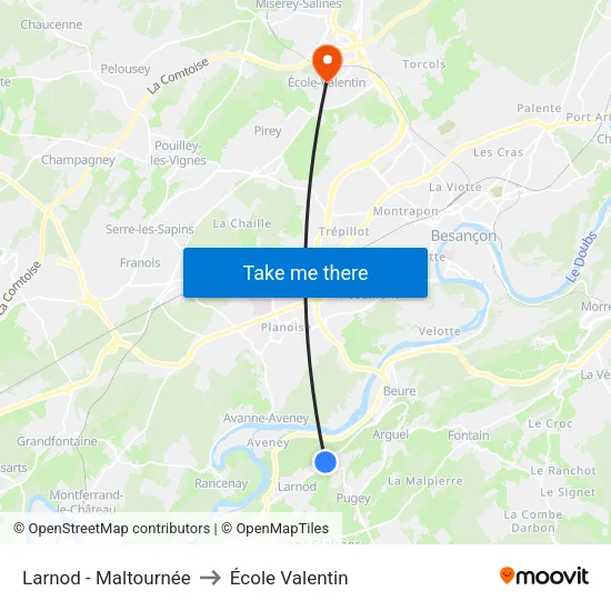 Larnod - Maltournée to École Valentin map