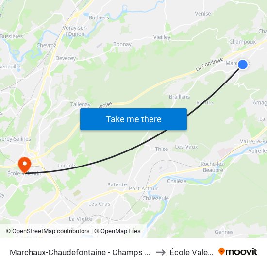 Marchaux-Chaudefontaine - Champs De Foire to École Valentin map