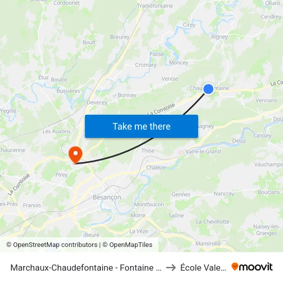 Marchaux-Chaudefontaine - Fontaine Du Haut to École Valentin map