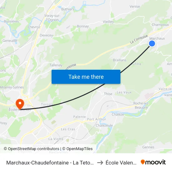Marchaux-Chaudefontaine - La Tetotte to École Valentin map