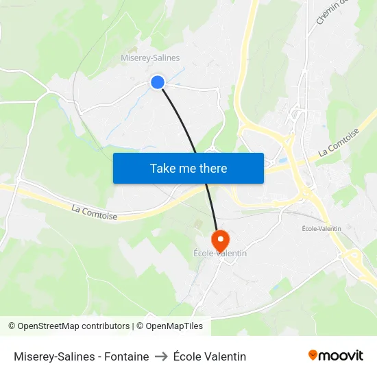 Miserey-Salines - Fontaine to École Valentin map