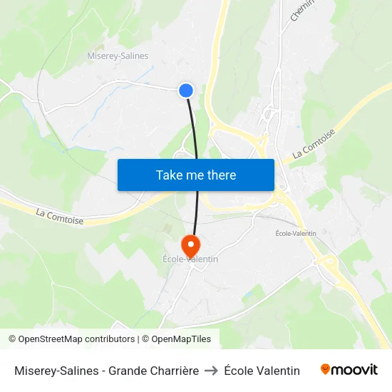 Miserey-Salines - Grande Charrière to École Valentin map