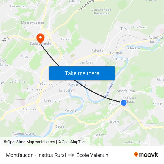 Montfaucon - Institut Rural to École Valentin map