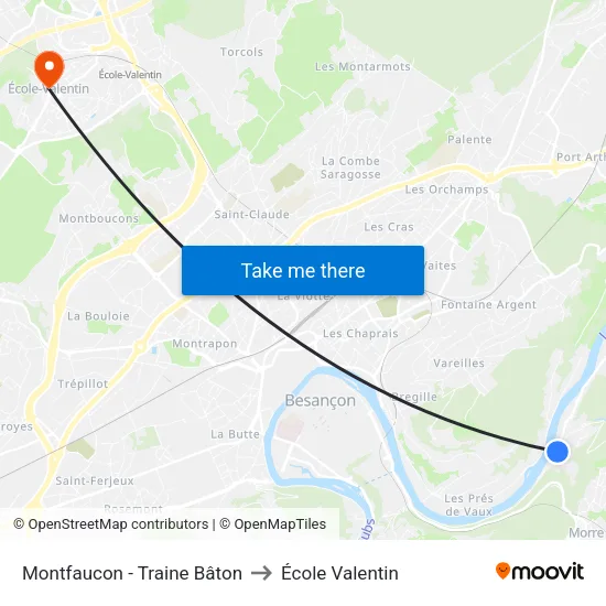 Montfaucon - Traine Bâton to École Valentin map