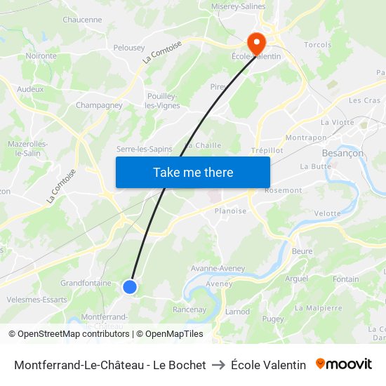 Montferrand-Le-Château - Le Bochet to École Valentin map