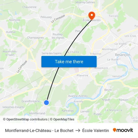 Montferrand-Le-Château - Le Bochet to École Valentin map