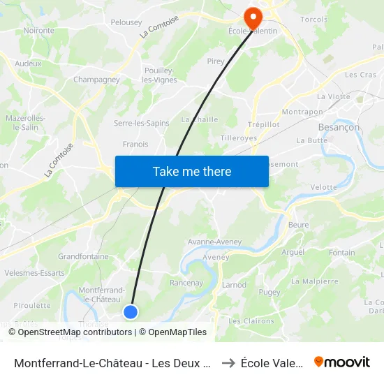 Montferrand-Le-Château - Les Deux Mares to École Valentin map
