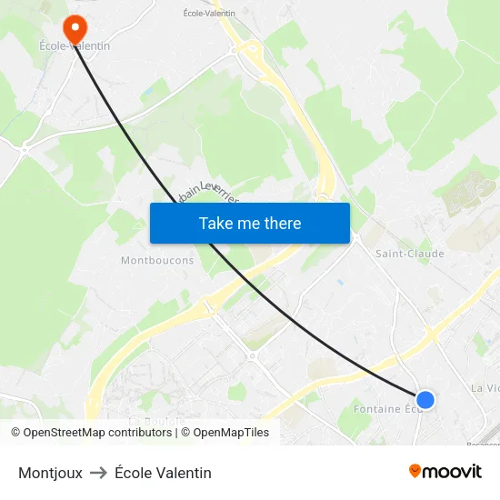 Montjoux to École Valentin map