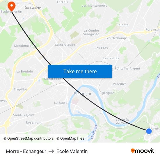 Morre - Echangeur to École Valentin map