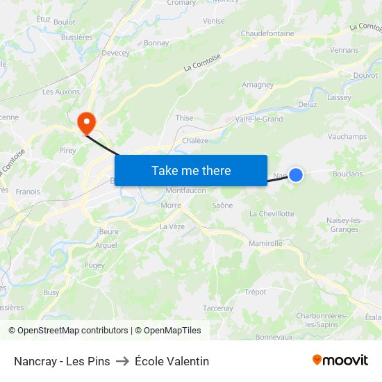 Nancray - Les Pins to École Valentin map