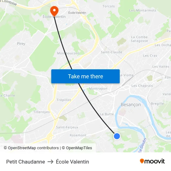 Petit Chaudanne to École Valentin map
