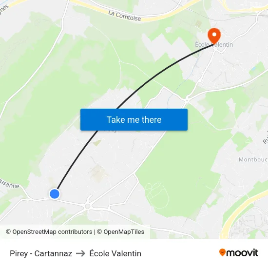 Pirey - Cartannaz to École Valentin map