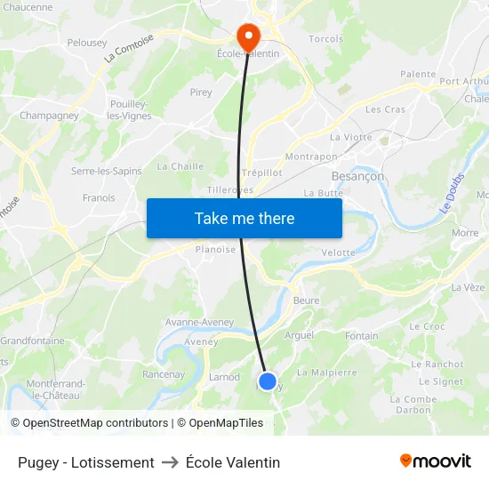Pugey - Lotissement to École Valentin map