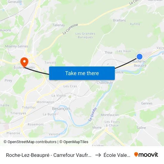 Roche-Lez-Beaupré - Carrefour Vaufressons to École Valentin map