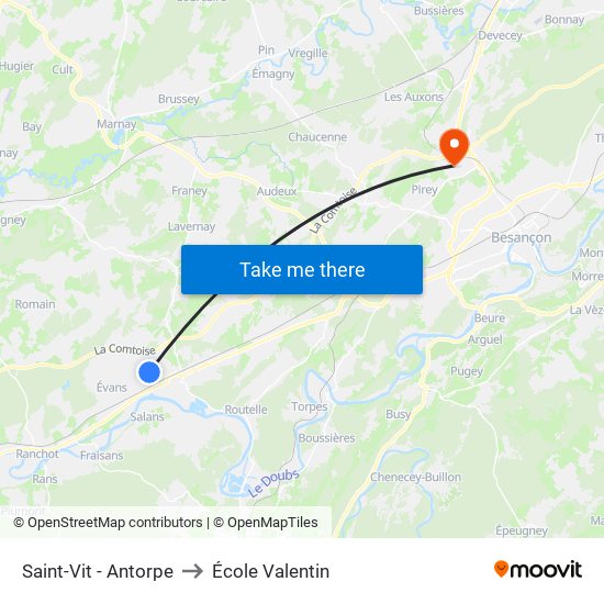 Saint-Vit - Antorpe to École Valentin map