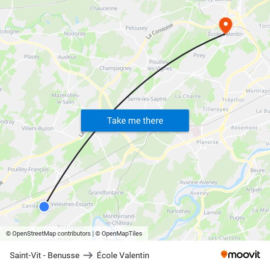 Saint-Vit - Benusse to École Valentin map