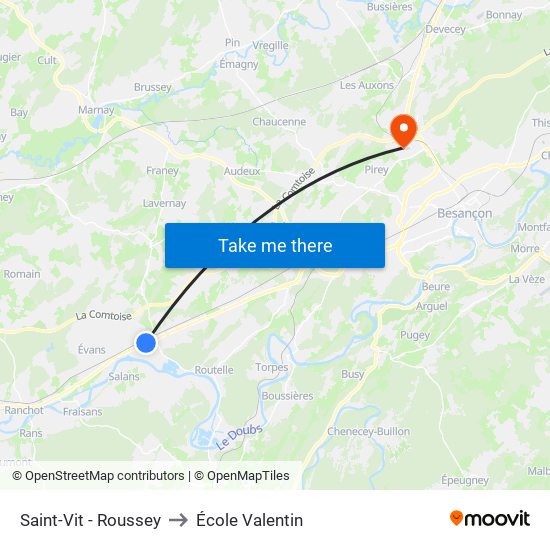 Saint-Vit - Roussey to École Valentin map