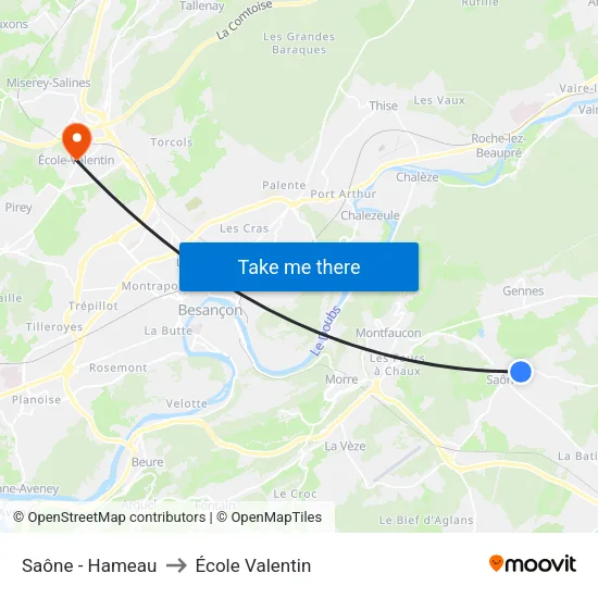 Saône - Hameau to École Valentin map