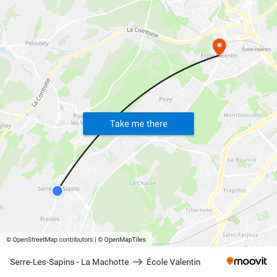 Serre-Les-Sapins - La Machotte to École Valentin map