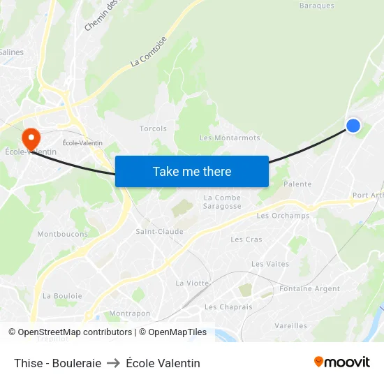 Thise - Bouleraie to École Valentin map