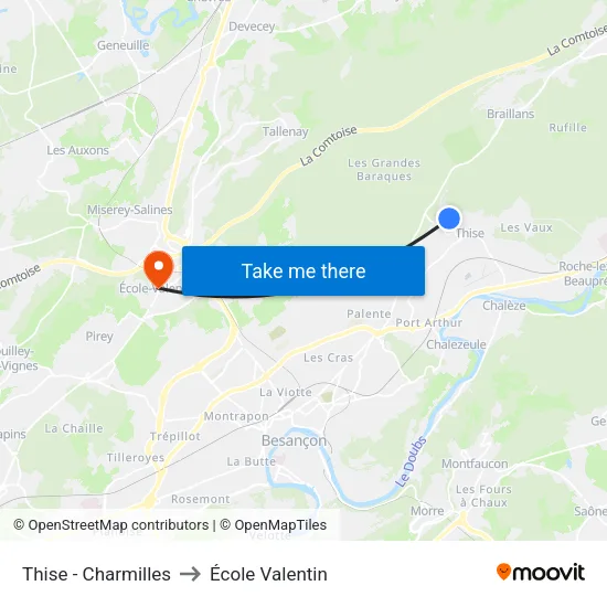 Thise - Charmilles to École Valentin map
