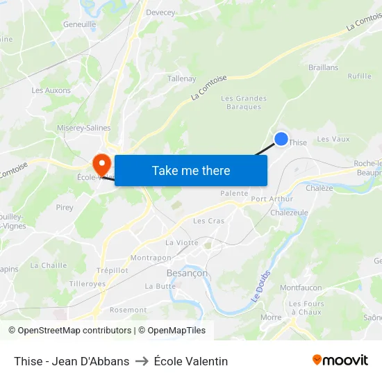 Thise - Jean D'Abbans to École Valentin map