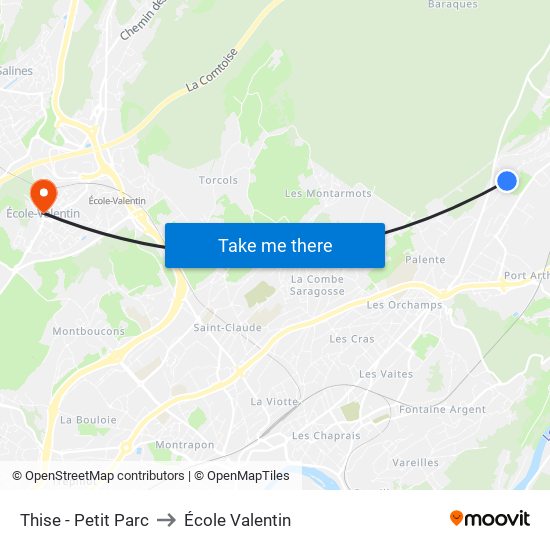 Thise - Petit Parc to École Valentin map