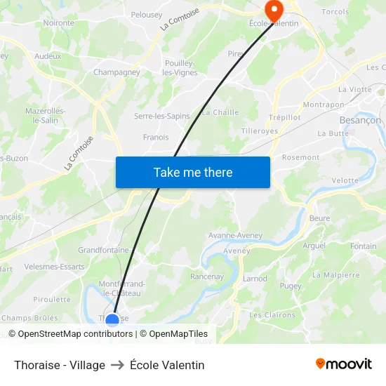 Thoraise - Village to École Valentin map