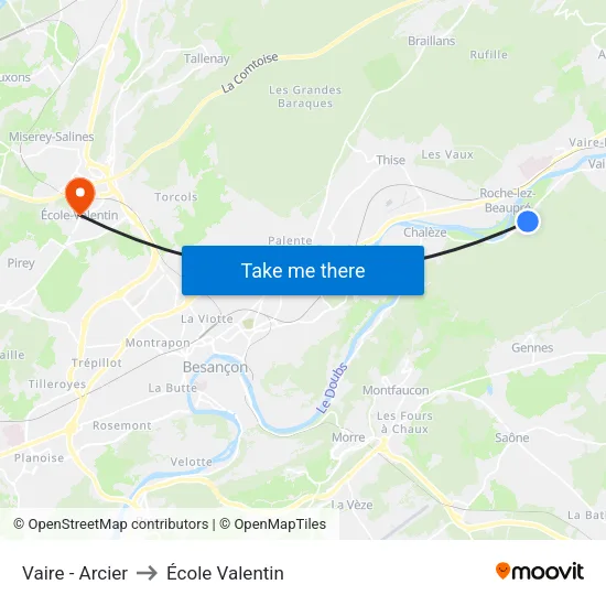 Vaire - Arcier to École Valentin map