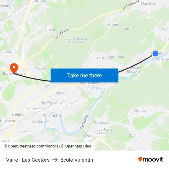 Vaire - Les Castors to École Valentin map