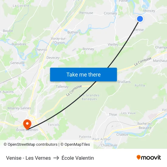 Venise - Les Vernes to École Valentin map