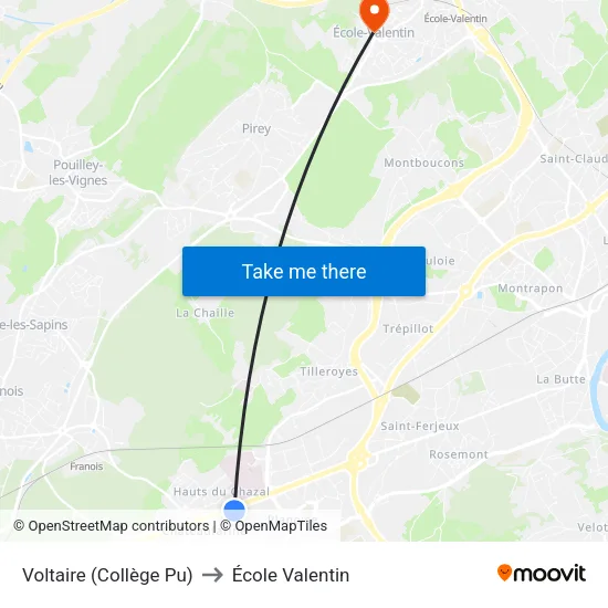 Voltaire (Collège Pu) to École Valentin map