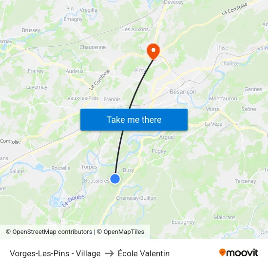 Vorges-Les-Pins - Village to École Valentin map