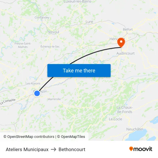 Ateliers Municipaux to Bethoncourt map