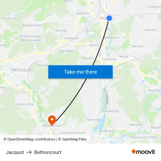 Jacquot to Bethoncourt map