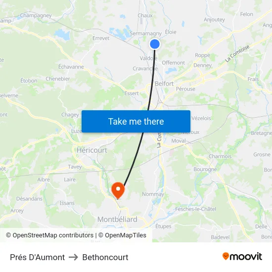 Prés D'Aumont to Bethoncourt map