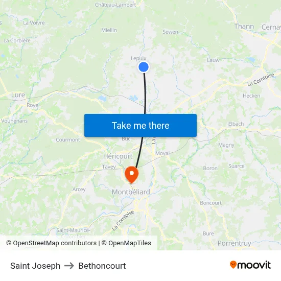 Saint Joseph to Bethoncourt map