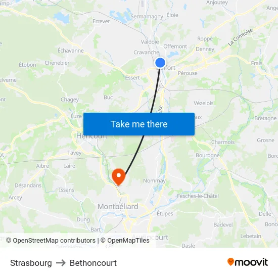 Strasbourg to Bethoncourt map