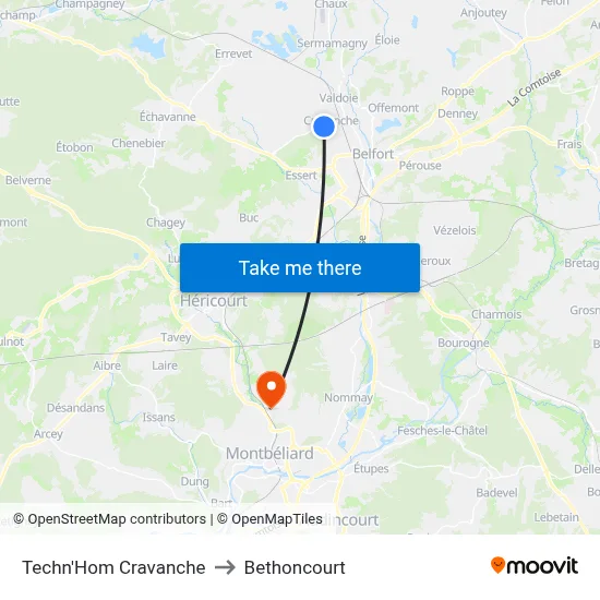 Techn'Hom Cravanche to Bethoncourt map