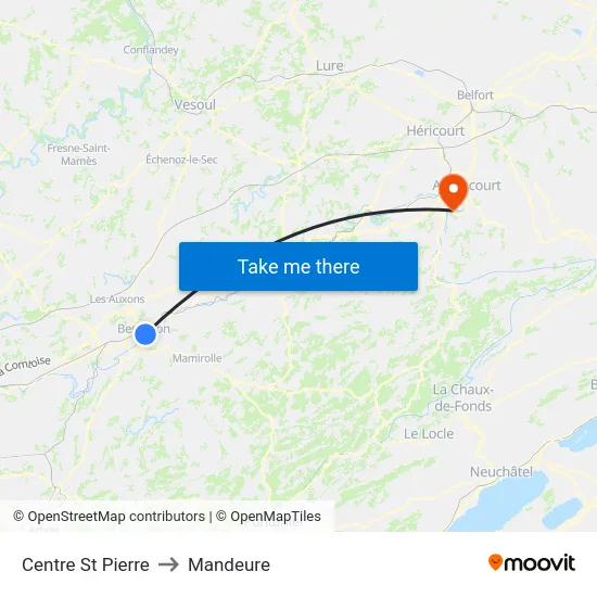Centre St Pierre to Mandeure map