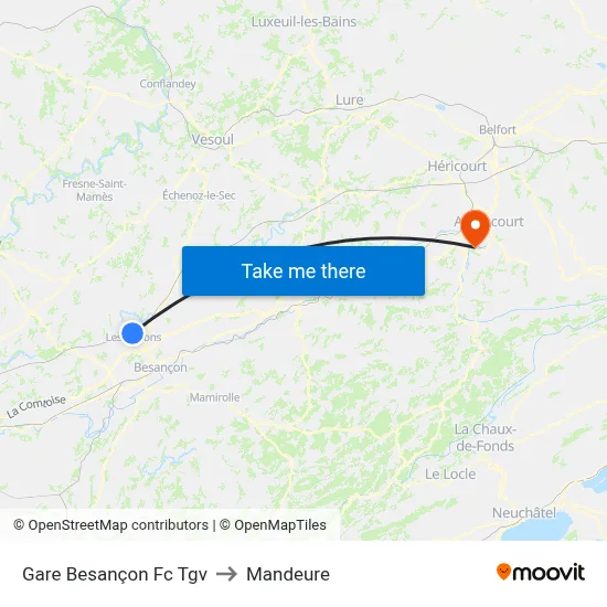 Gare Besançon Fc Tgv to Mandeure map