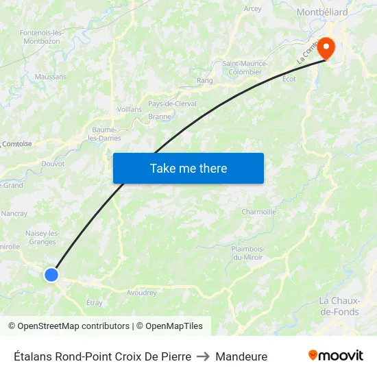 Étalans Rond-Point Croix De Pierre to Mandeure map
